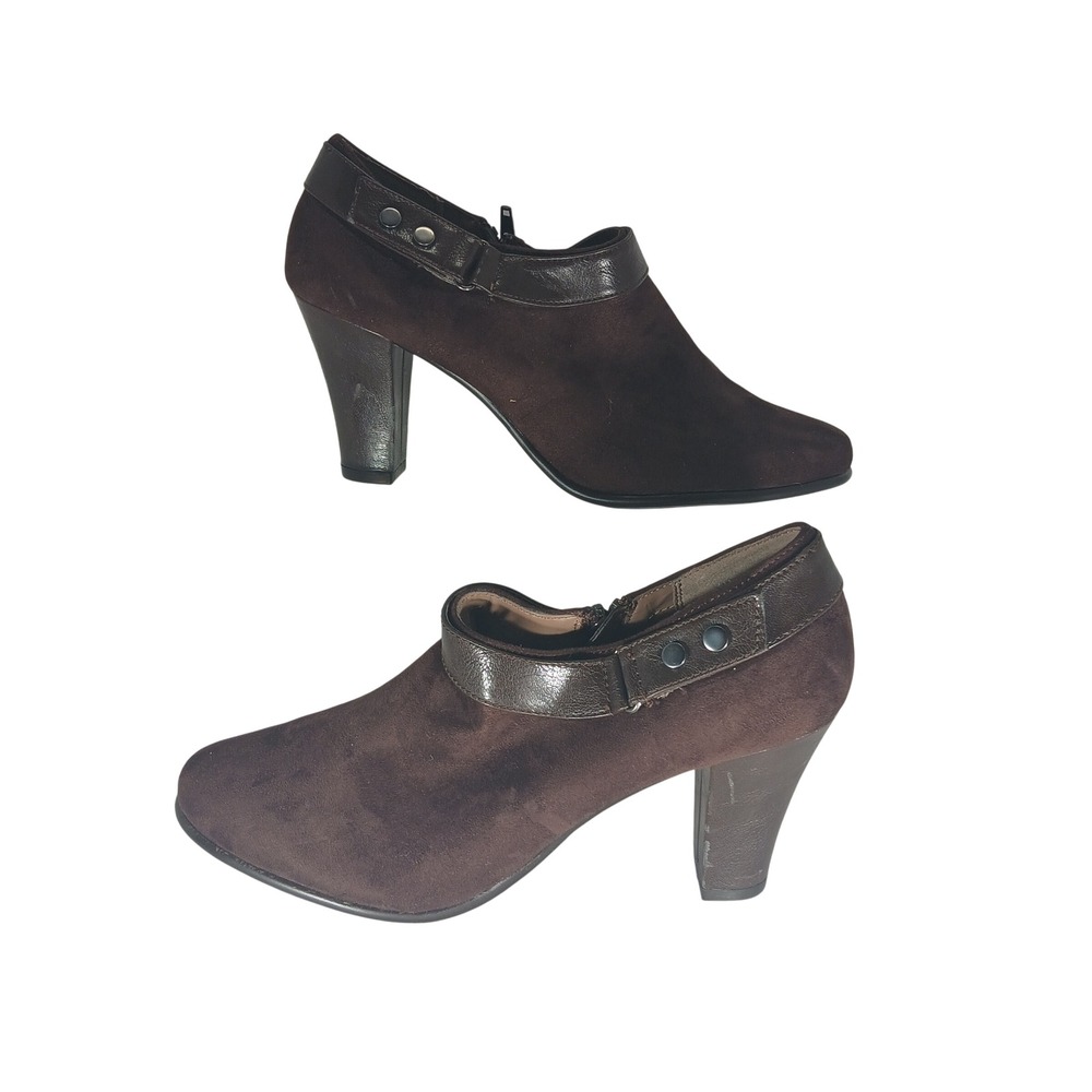 Aerosoles Doable Shooties 8M Brown Faux Suede Block Heel Ankle Booties Comfort